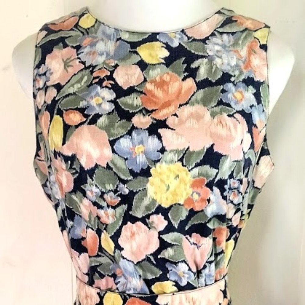 Vintage 80s Rouie Floral Print Sleeveless Fit and Flare Dress